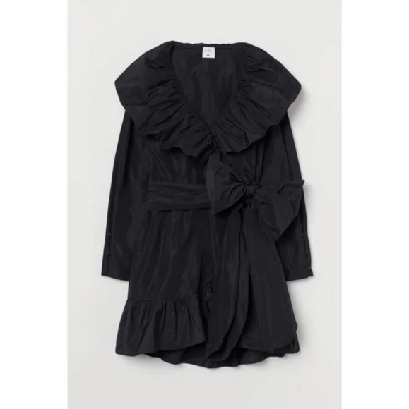 Sandra Mansour H&M Black Ruffled Dress Wrap Bow Small - Picture 5 of 8